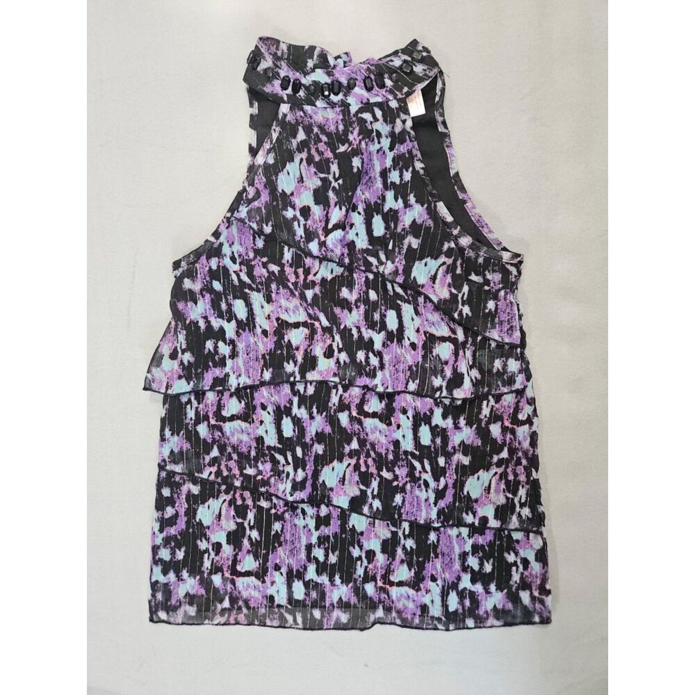 Panhandle Slim Womens Purple Turquoise Tiered Halter Top Beaded Neck Sz S NWOT